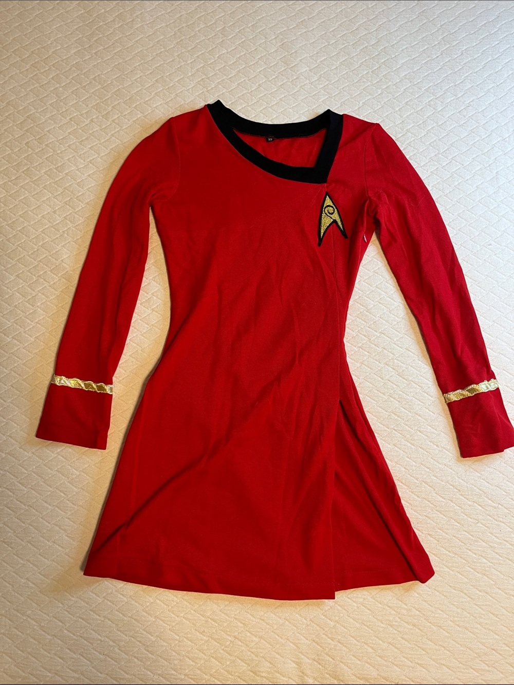 Star Trek TOS Uhura dress, detailed, red/black/gold, XS